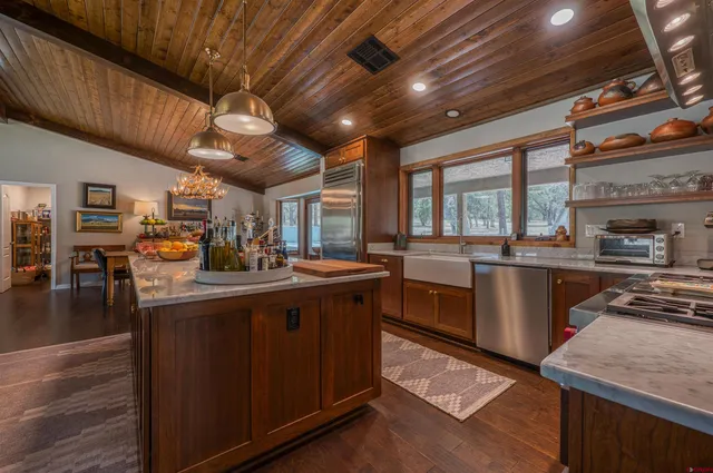 a kitchen with lots of counter top space