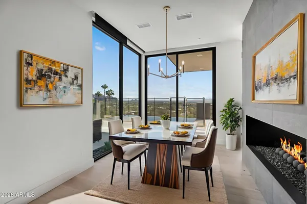 a view of an empty room with sliding glass door