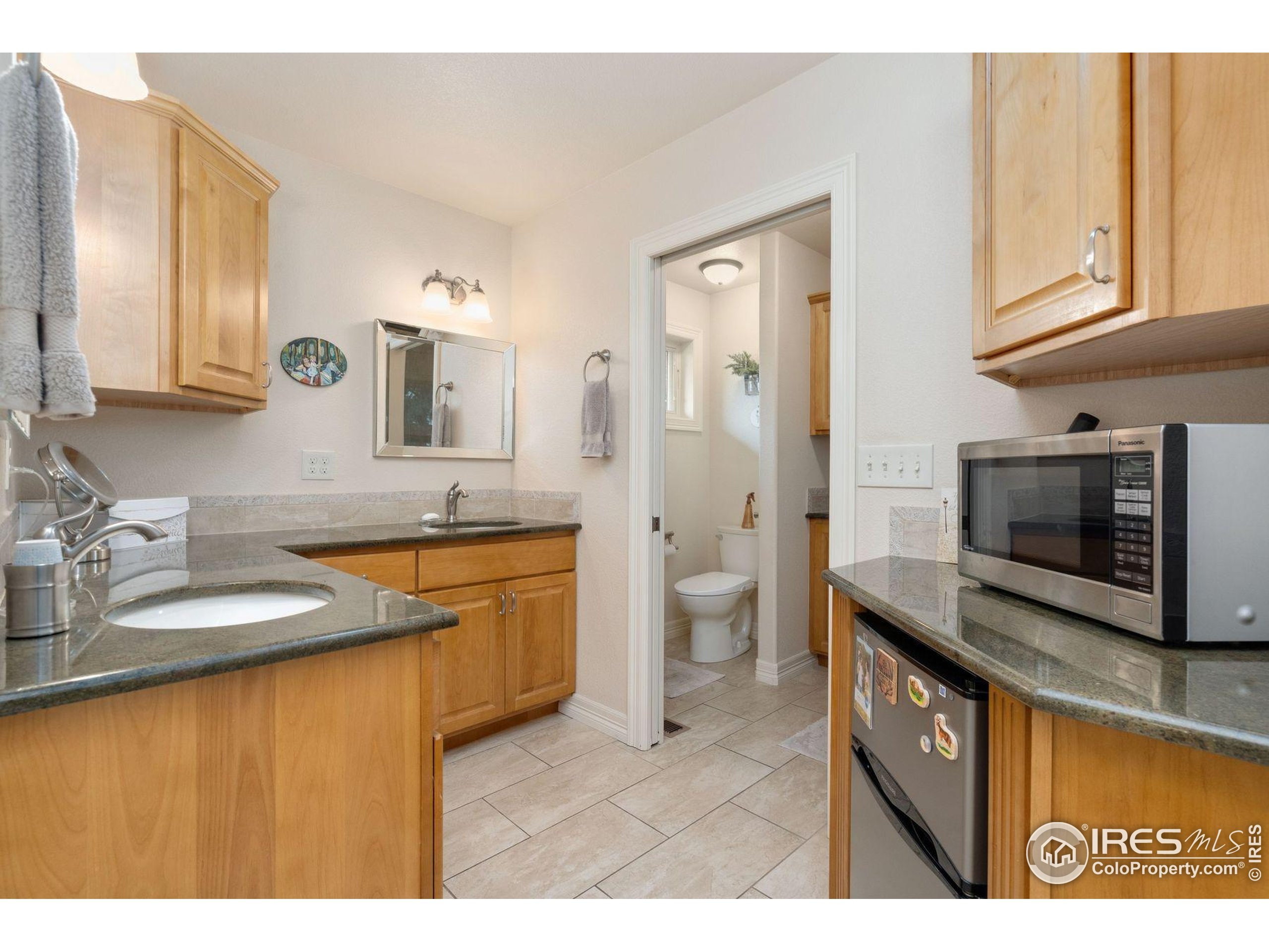 1055 Coho Run Fort Collins, CO 80524 - Photo 40 of 50 a spacious bathroom with a granite countertop sink a mirror a toilet and a bathtub