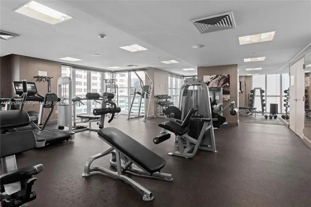 a view of a room with gym equipment