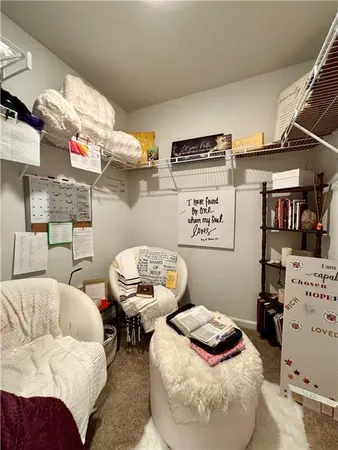 a bedroom with furniture