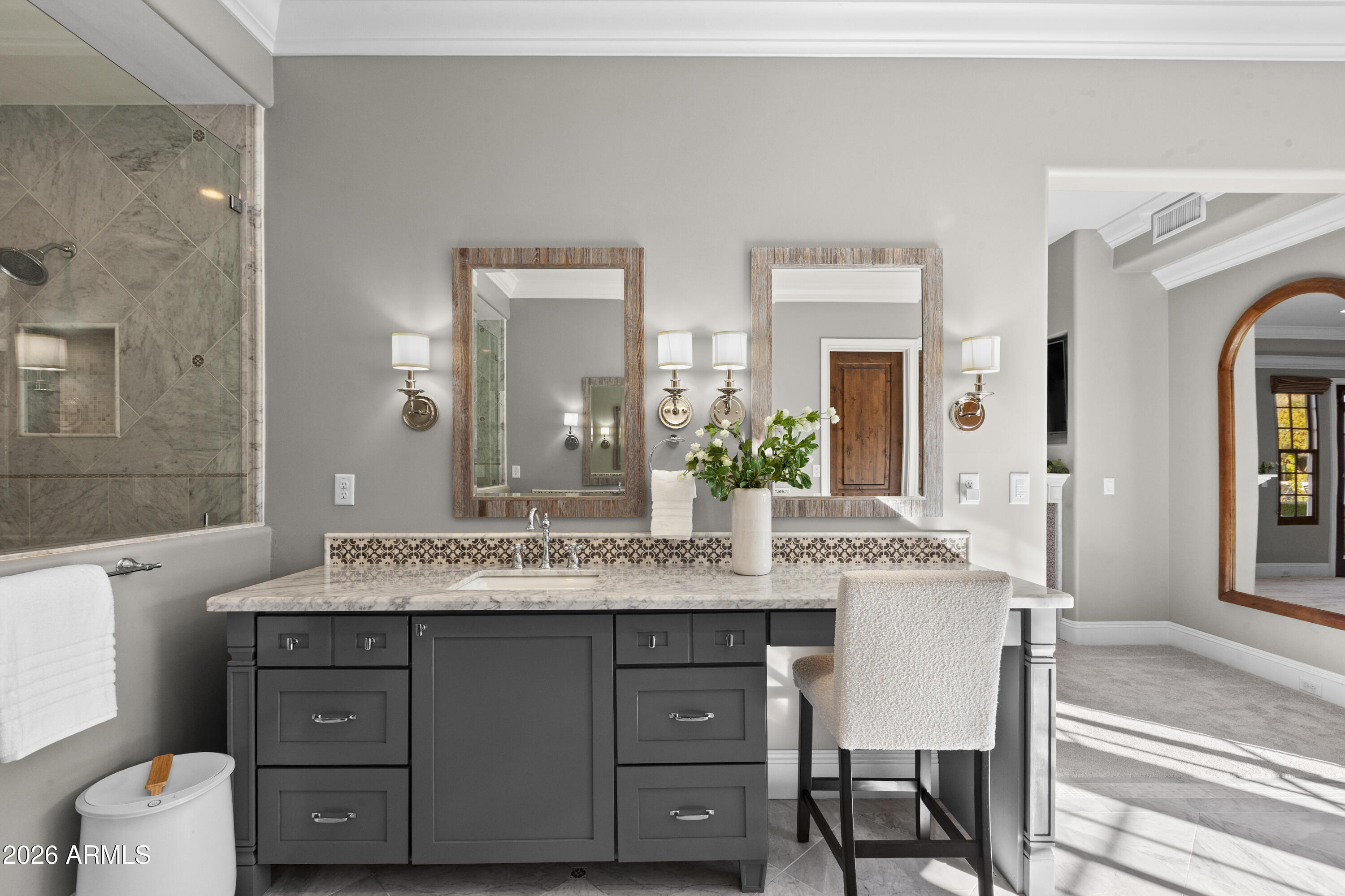 4909 North 45th Place Phoenix, AZ 85018 - Photo 22 of 45 a bathroom with a granite countertop sink vanity and mirror