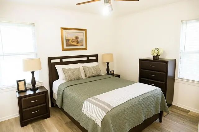 a view of a room that has a window