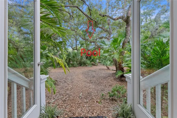 a view of a backyard with plants