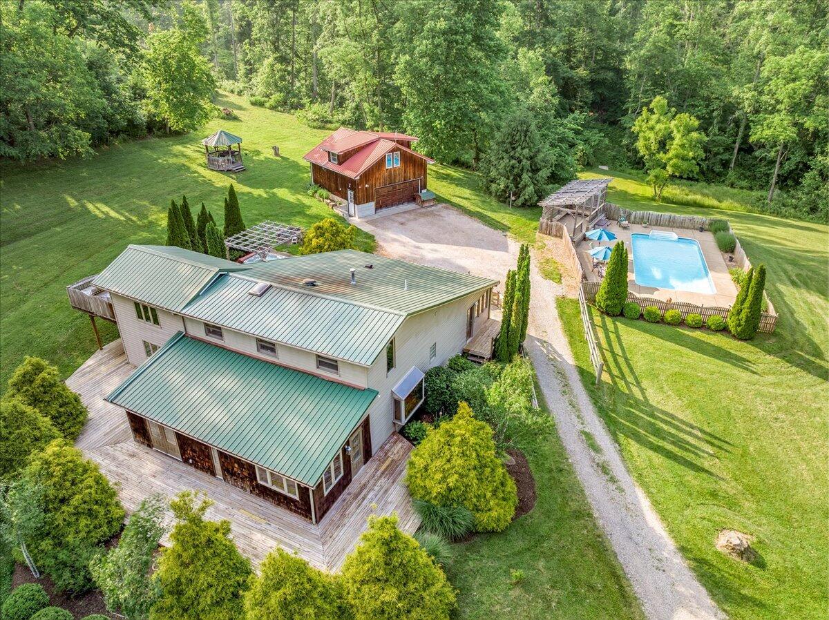 37000 Kingsbury Road Pomeroy, OH 45769 - Photo 8 of 69 drone view of home, garage and pool