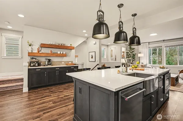 a kitchen with lots of counter top space