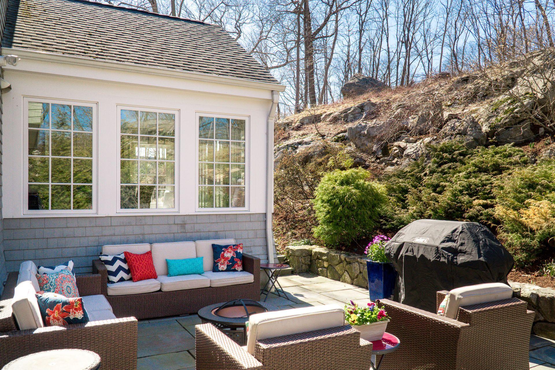 17 Steeple Top Road Rowayton, CT 06853 - Photo 31 of 37 a outdoor living space with furniture and garden view