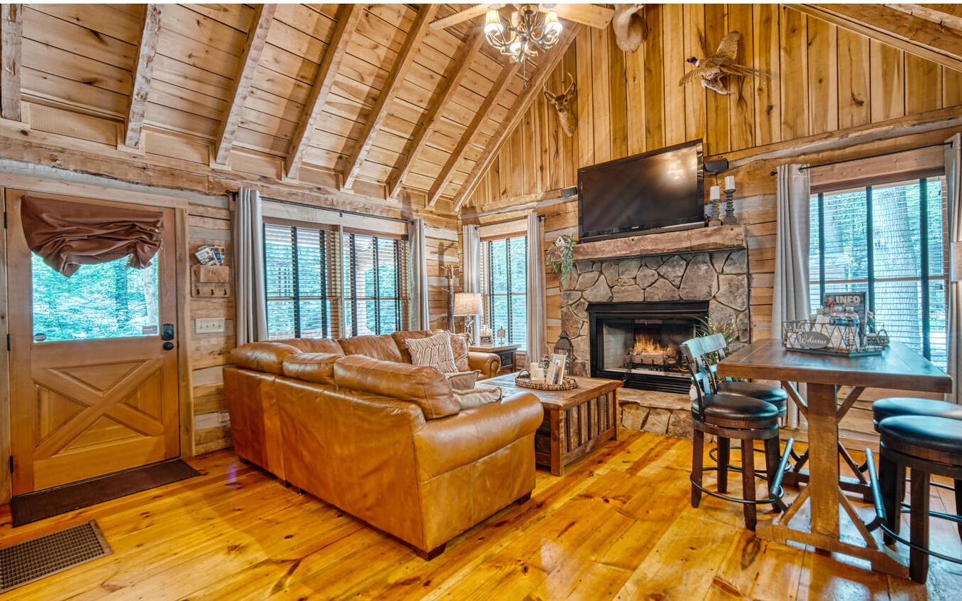 889 Joann Sisson Road Blue Ridge, GA 30513 - Photo 2 of 41 a living room with furniture a flat screen tv and a fireplace