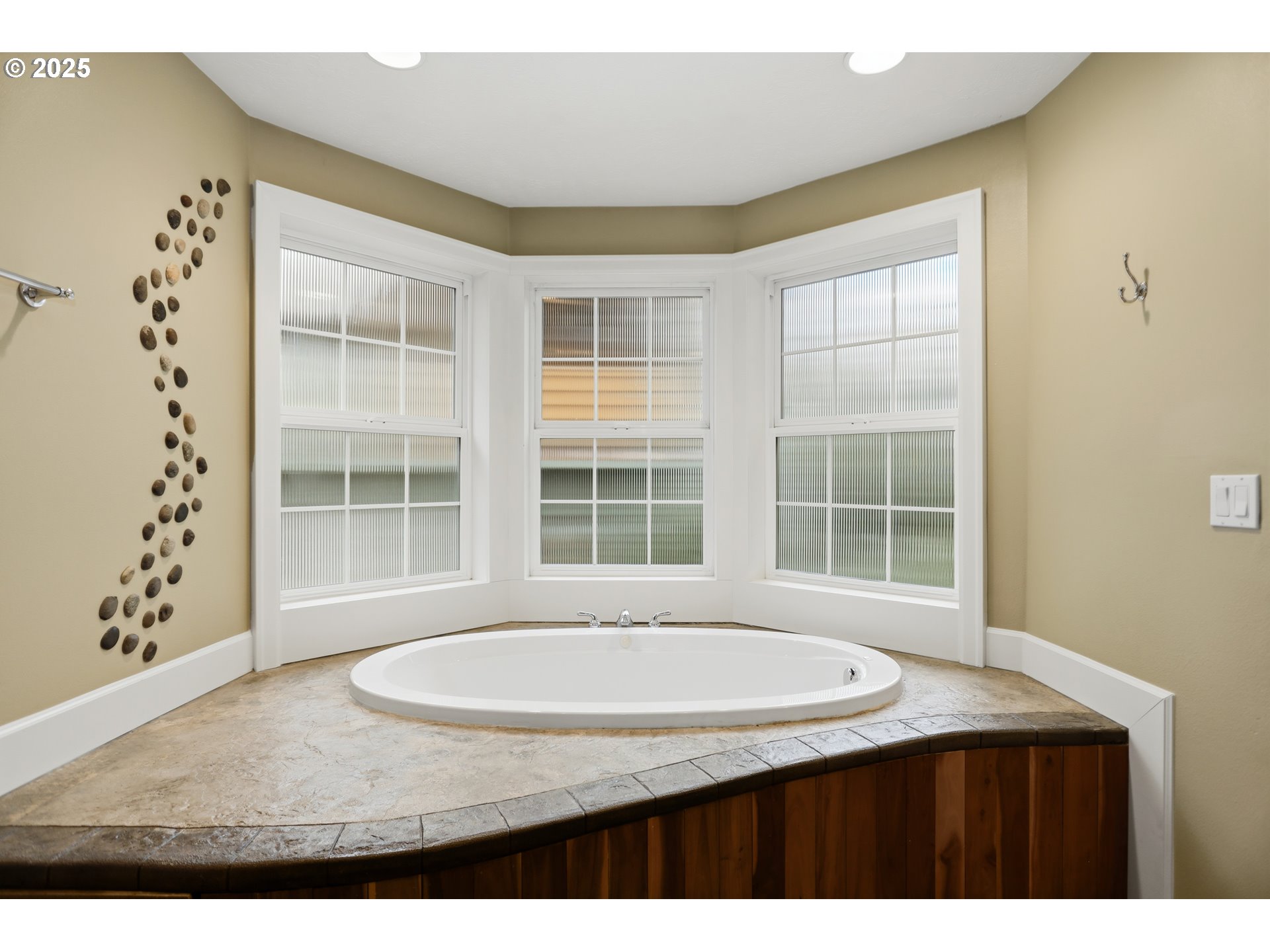 602 Frankton Road Hood River, OR 97031 - Photo 36 of 47 a view of a bathroom with a granite countertop sink a large window and a shower
