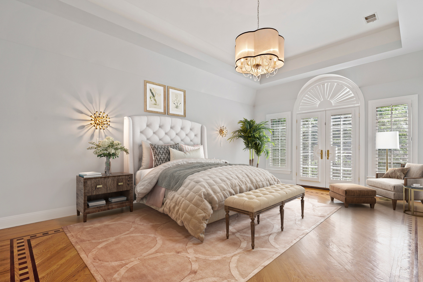 3151 Keystone Road Northbrook, IL 60062 - Photo 18 of 48 a spacious bedroom with a bed and a chandelier