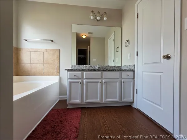 a bathroom with a sink a mirror and a bathtub