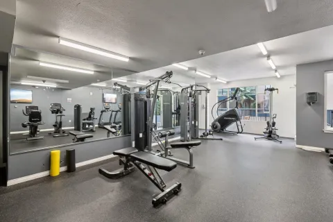 a view of a room with gym equipment