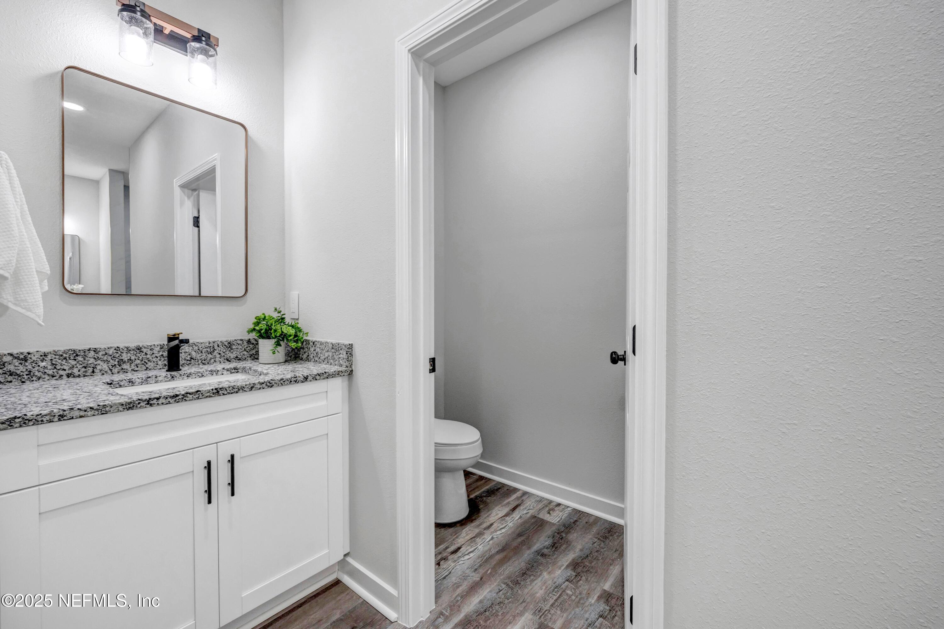34 Delmonte Street Baldwin, FL 32234 - Photo 20 of 38 a bathroom with a granite countertop sink toilet and mirror