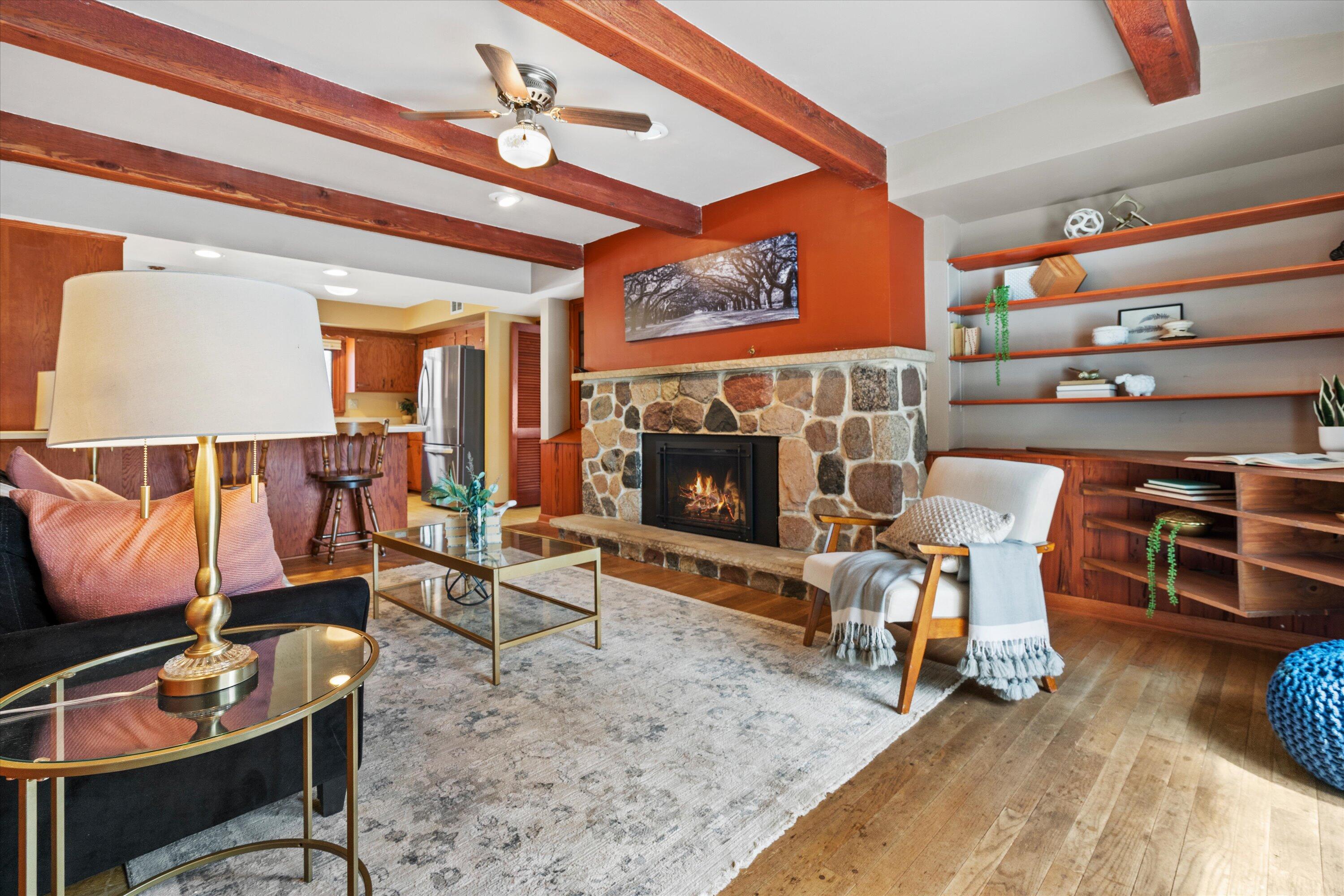 17505 Azure Lane Brookfield, WI 53045 - Photo 27 of 49 Family Room w/ Beams & Ceiling Fan