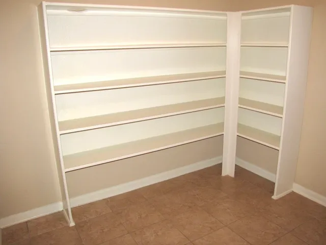 a view of an empty walk in closet
