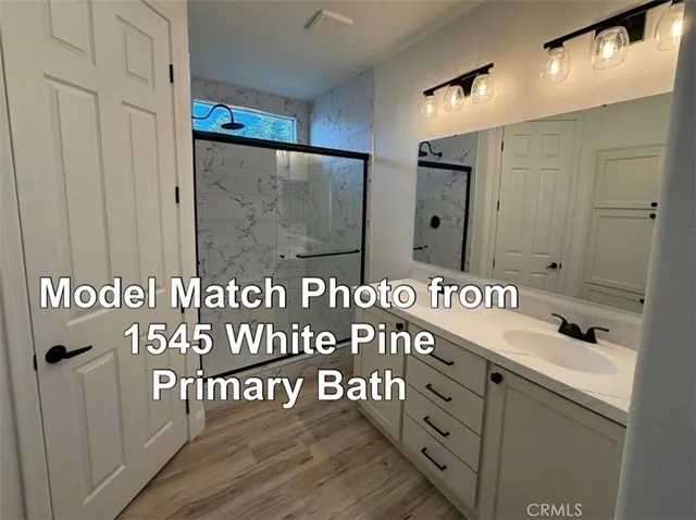 a bathroom with a sink a mirror and a shower