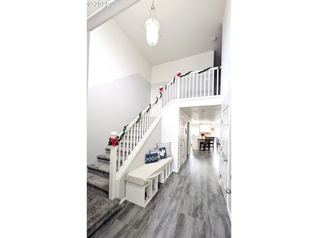 a dining room with wooden floor