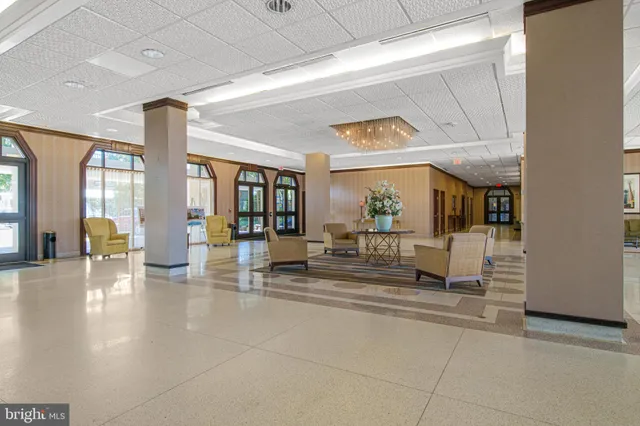 a view of a lobby with furniture