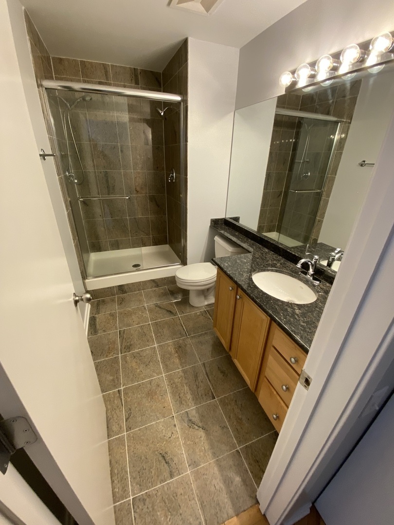 500 South Clinton Street, Unit 404 Chicago, IL 60607 - Photo 33 of 46 a bathroom with a shower and a mirror