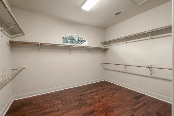a view of a room with racks on the wall