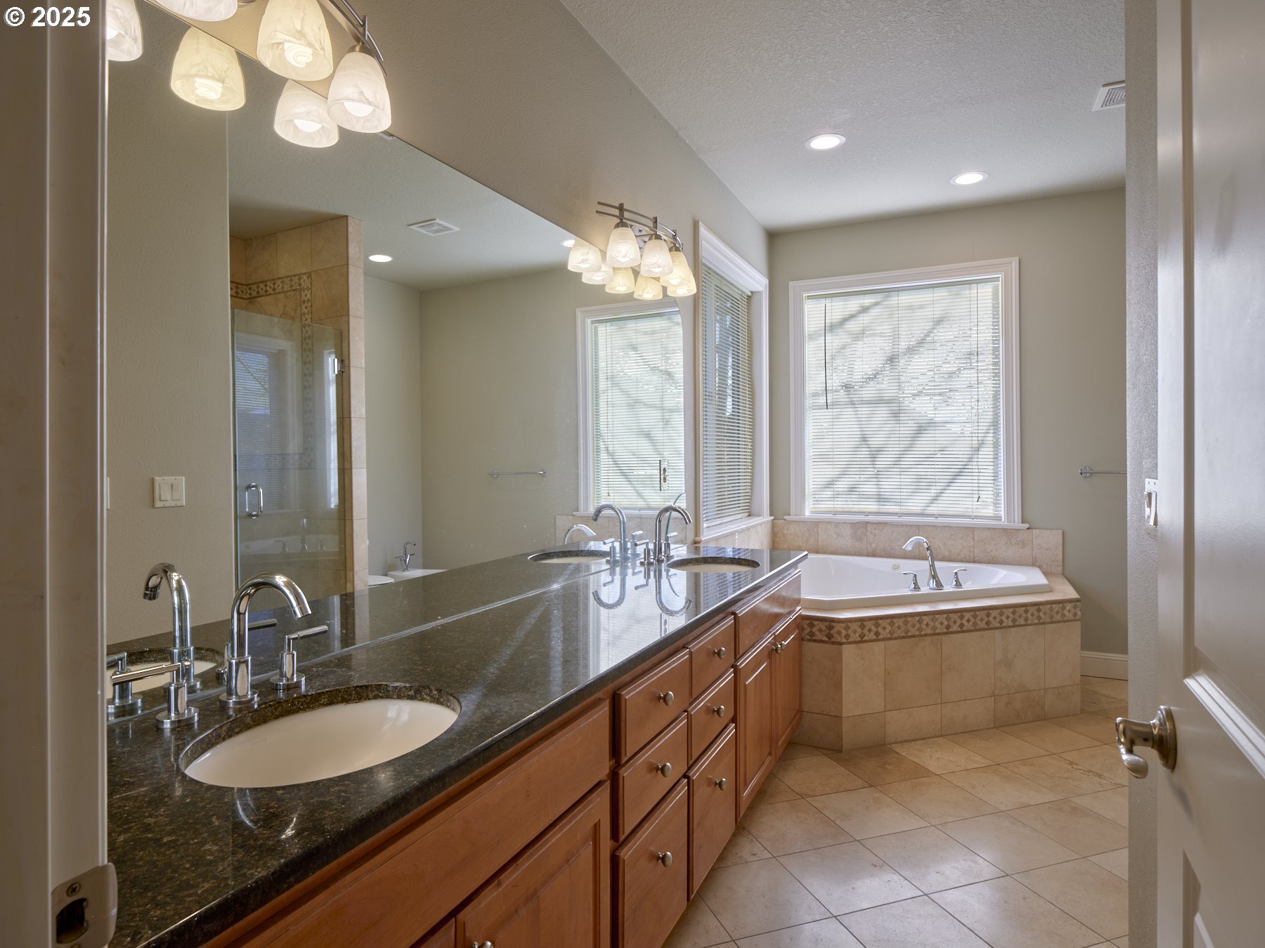 10410 Southeast French Road Vancouver, WA 98664 - Photo 30 of 43 a bathroom with a granite countertop tub sink and mirror