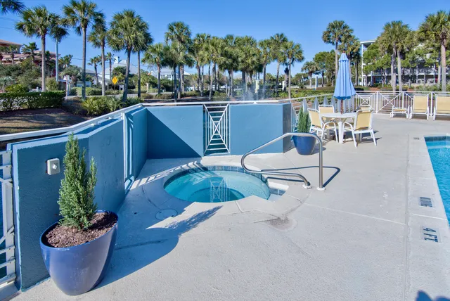 a view of yard with swimming pool and outdoor seating