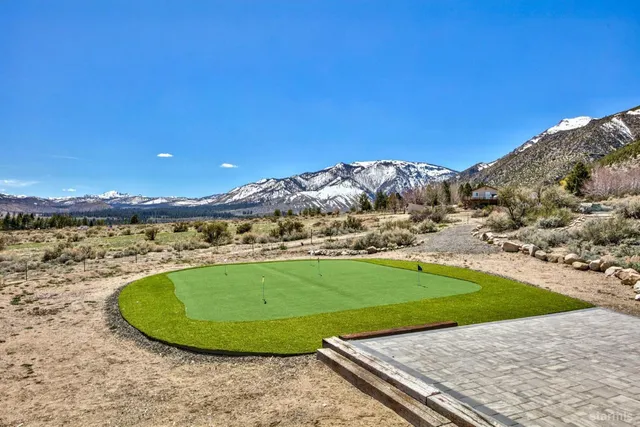a view of a swimming pool with a yard