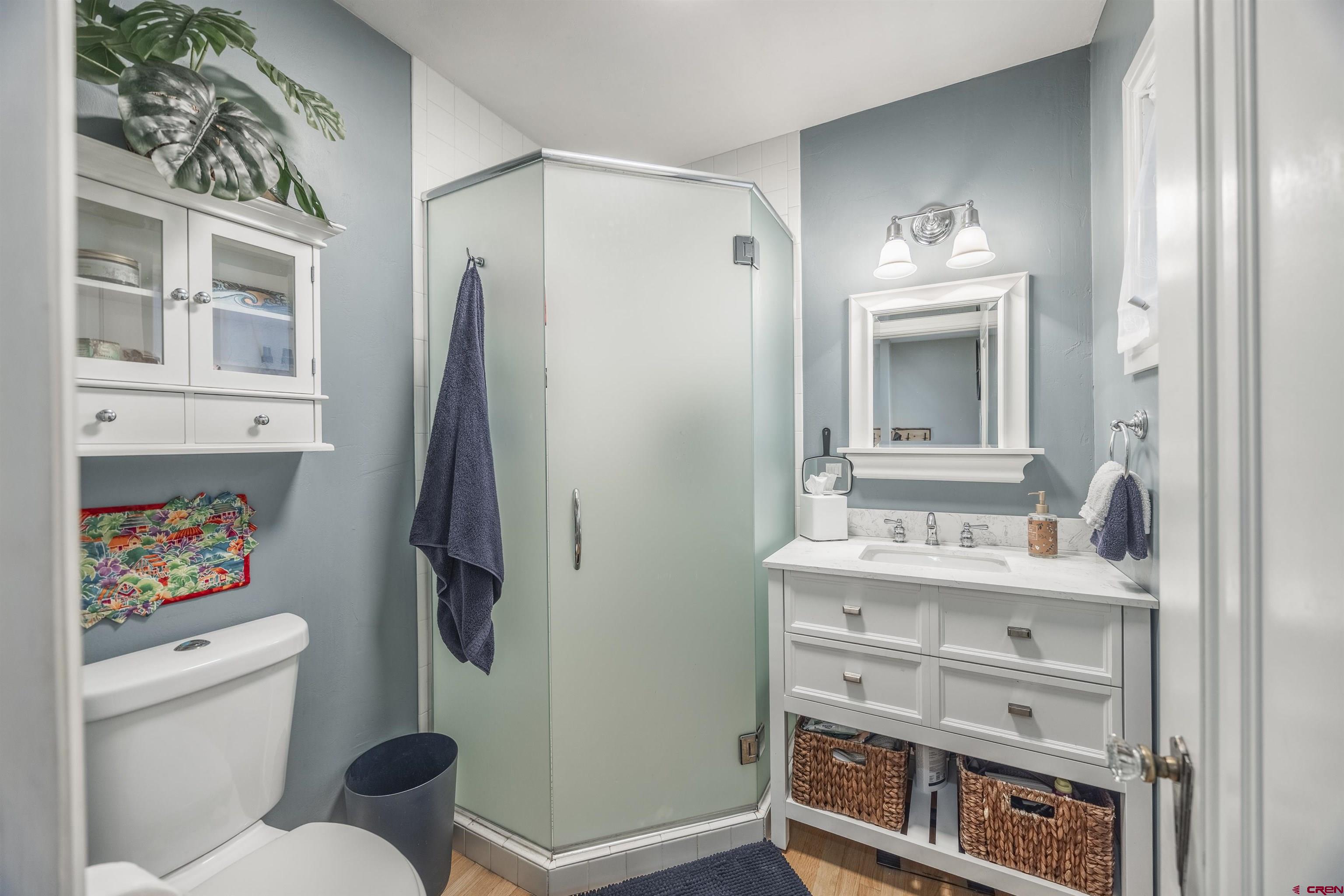 1146 South 2nd Street Montrose, CO 81401 - Photo 19 of 41 a bathroom with a sink a toilet a shower and a mirror