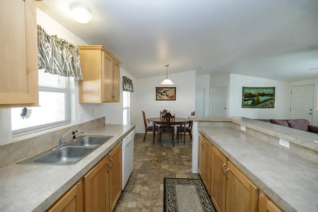 a kitchen with lots of counter top space