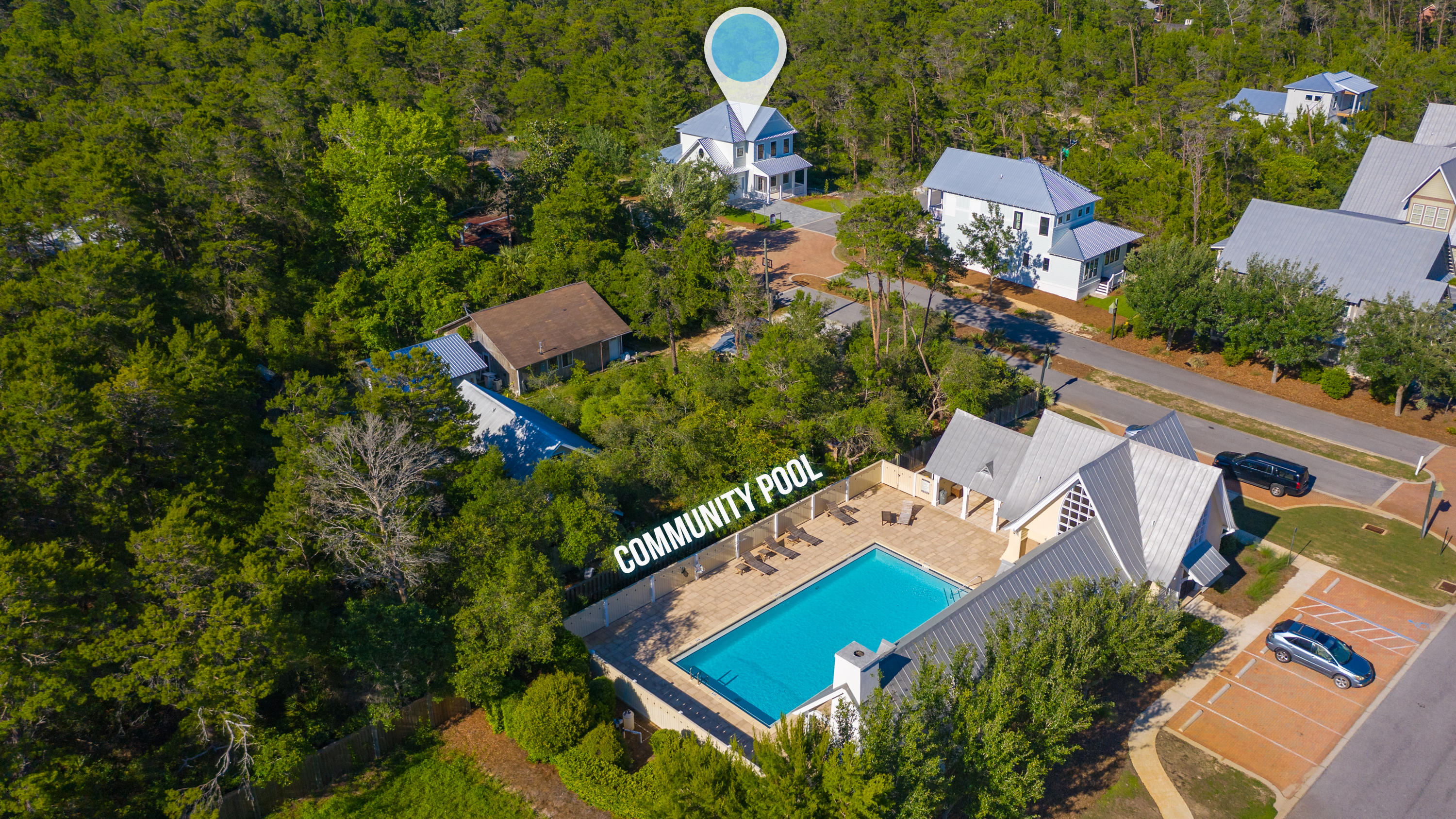 15 Lake Mist Ln Inlet Beach Inlet Beach, FL 32461 - Photo 46 of 48 an aerial view of a house with a swimming pool and outdoor space