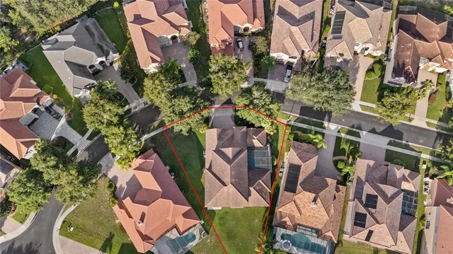 an aerial view of a house