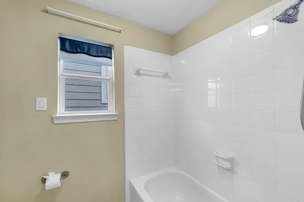 a bathroom with a bathtub