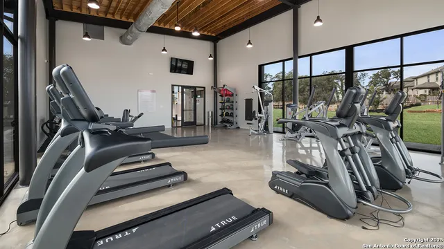a view of a room with gym equipment