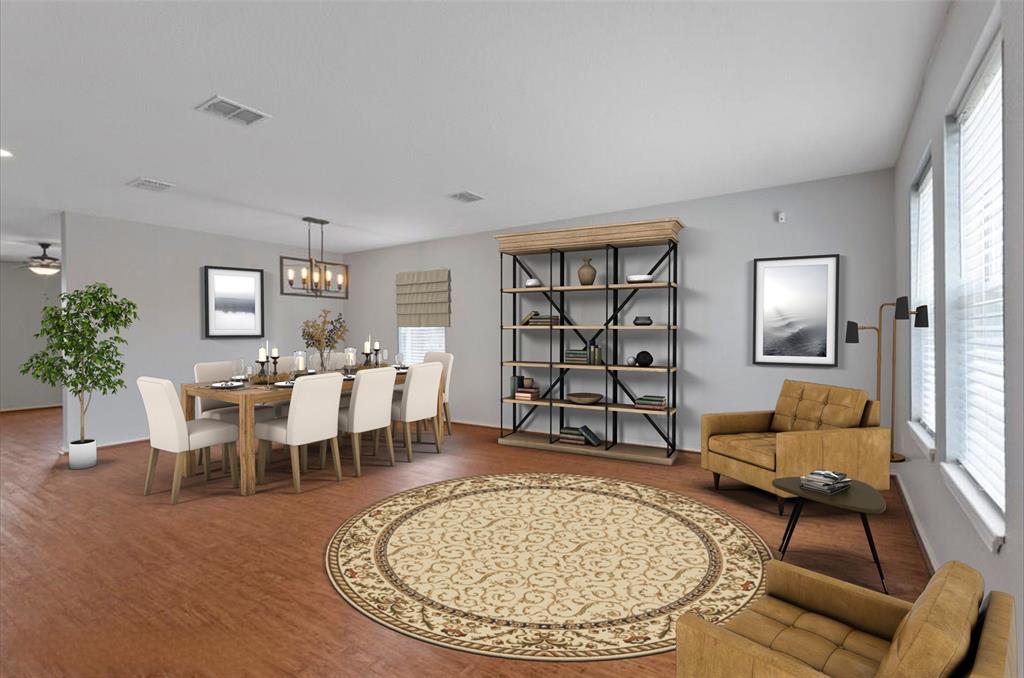 12005 Arbor Lake Road Rhome, TX 76078 - Photo 3 of 22 Dining area with wood finished floors, ceiling fan, and a chandelier
