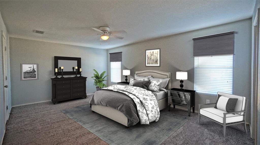 12005 Arbor Lake Road Rhome, TX 76078 - Photo 4 of 22 Carpeted bedroom featuring a textured ceiling and a ceiling fan