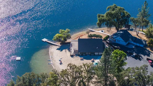 a view of a lake with mountains in the background