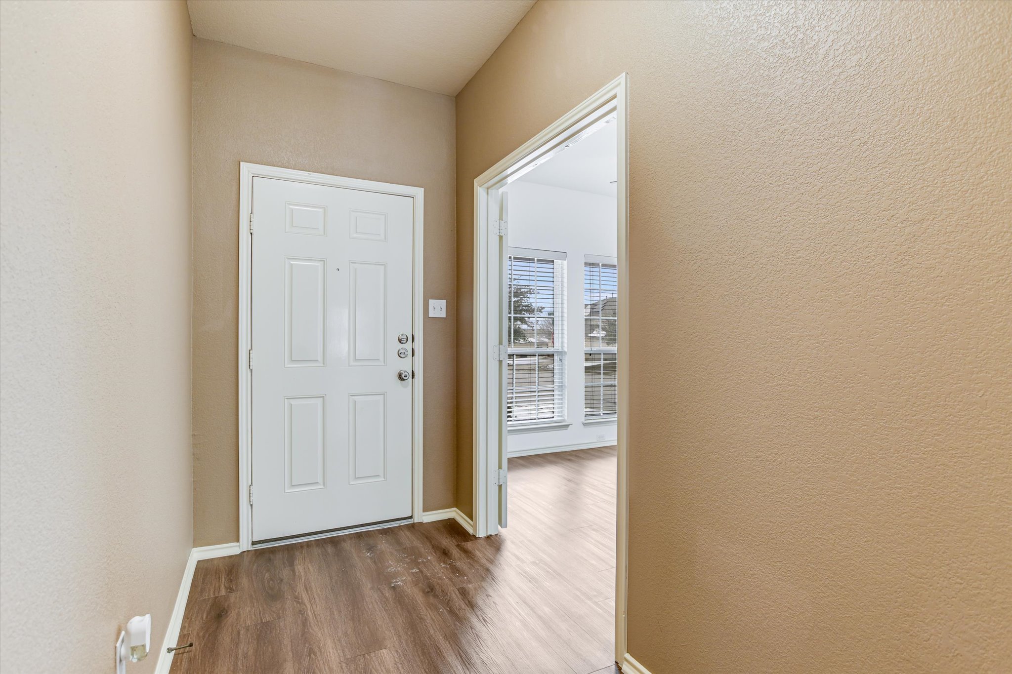 2864 Hearthsong Loop Round Rock, TX 78665 - Photo 3 of 29 Entrance foyer featuring a textured wall and wood finished floors