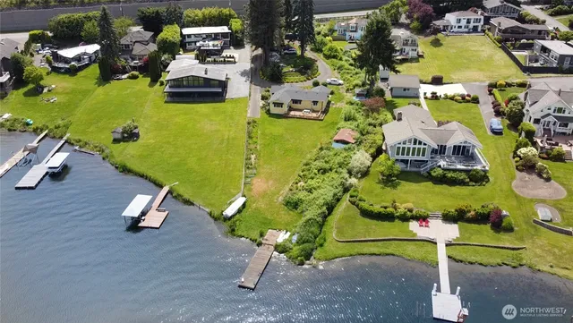 an aerial view of a house a garden
