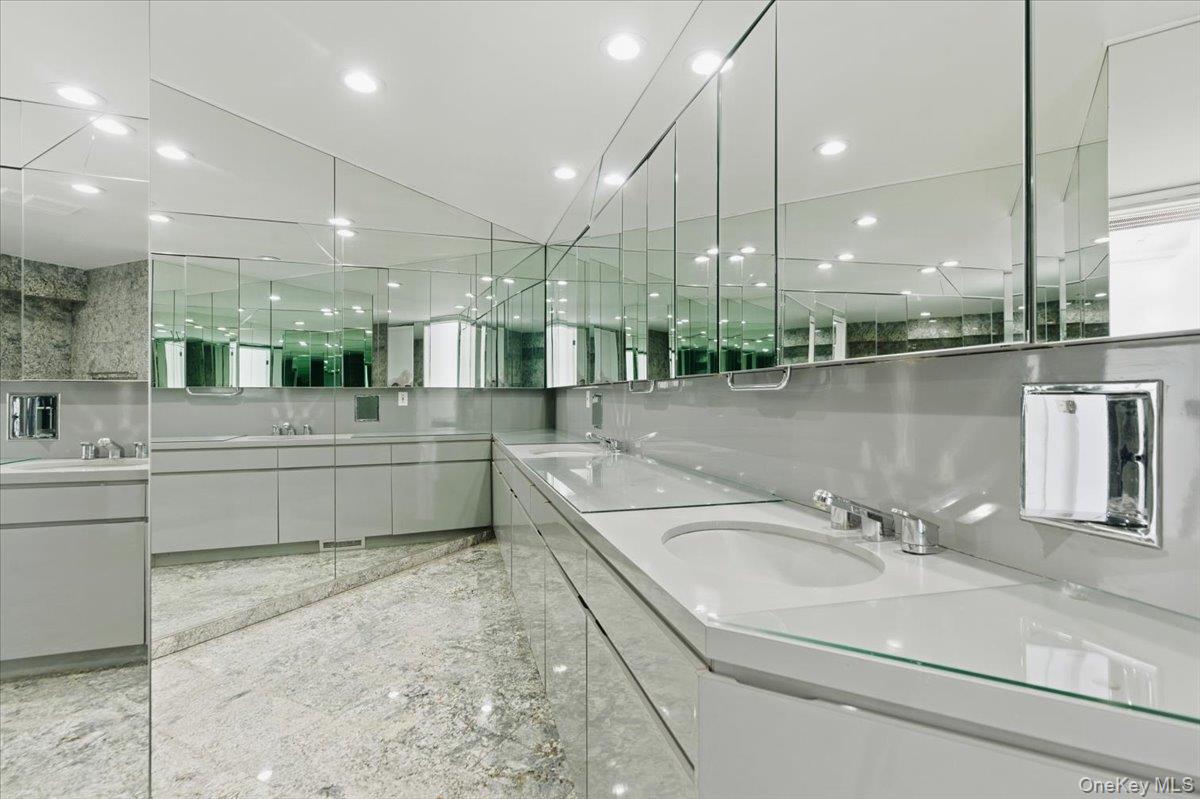 454 East Shore Road Great Neck, NY 11024 - Photo 27 of 42 a bathroom with a sink a mirror and a bathtub