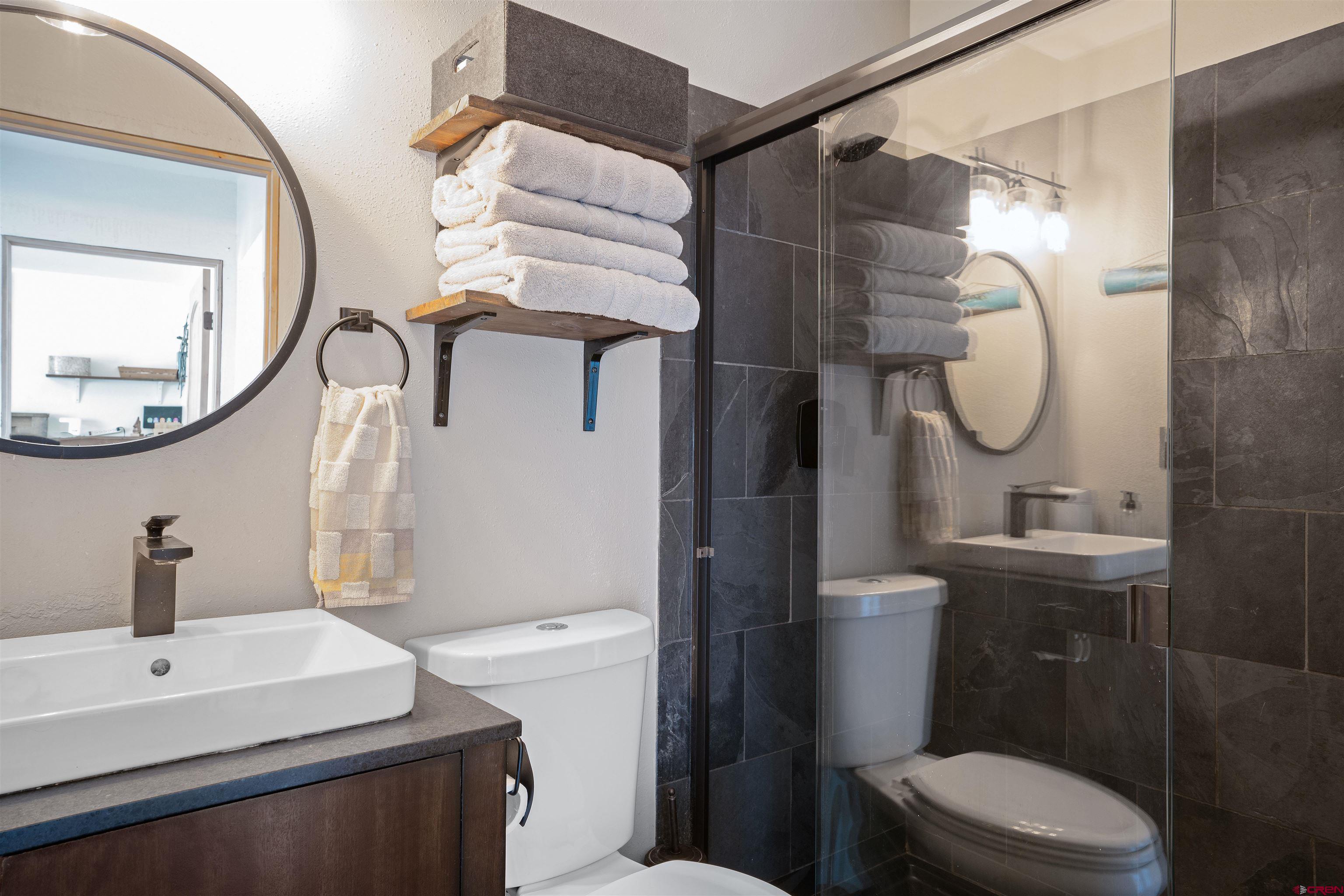 31 Castle Road, Unit 1 Crested Butte, CO 81225 - Photo 11 of 17 a bathroom with a sink a toilet and a mirror