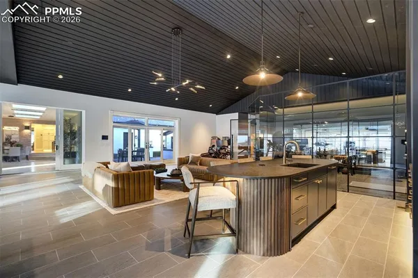 a kitchen with lots of counter top space