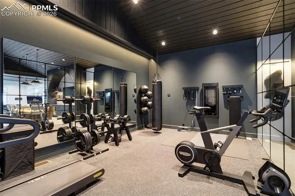 a view of a room with gym equipment