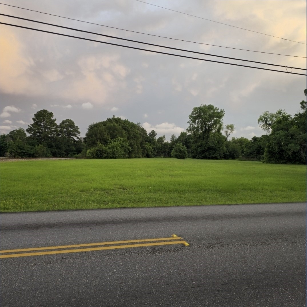 a view of a big yard with a garage