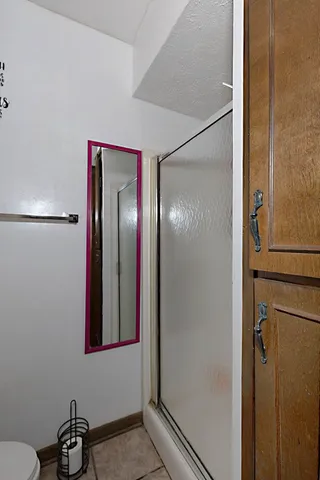 a bathroom with a mirror