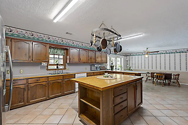 a kitchen with a stove a sink and a refrigerator
