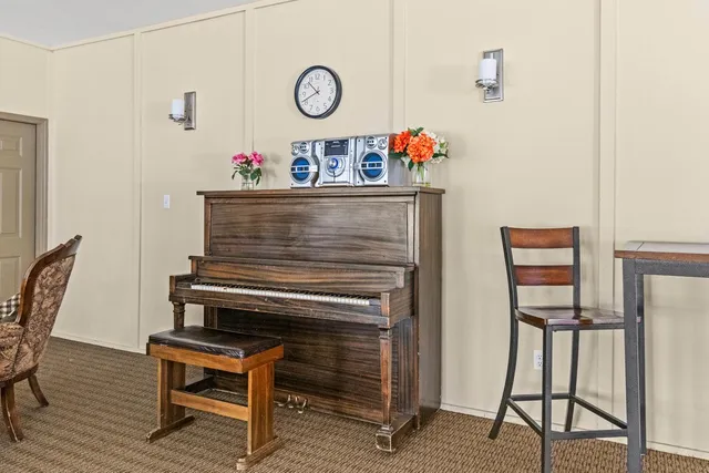 a view of dining room and wooden floor
