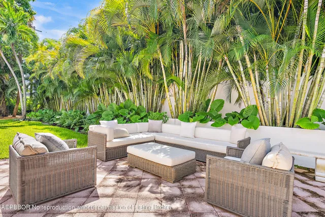 swimming pool with outdoor seating and green space