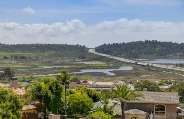 a view of a lake with a mountain in the background