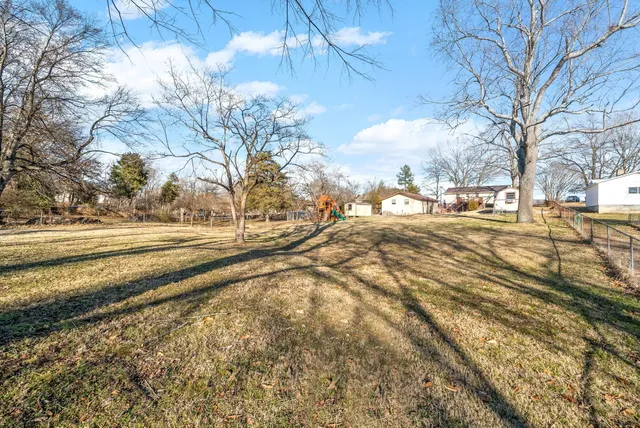 a view of a yard with a tree