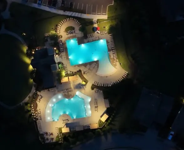 a view of a park with slide